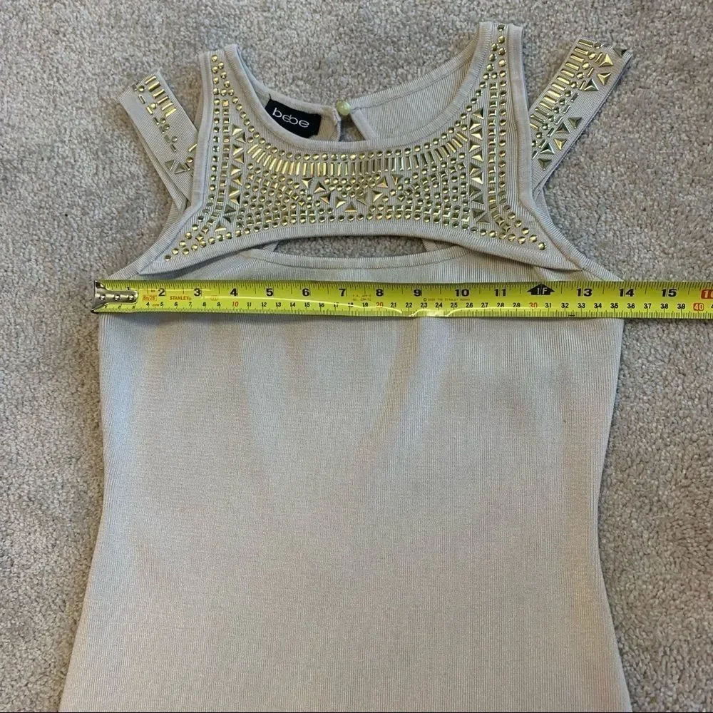 BEBE tan gold embellished bandage dress Sz medium - Picture 8 of 10